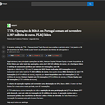 TTR: Operaes de M&A em Portugal somam at novembro 2.387 milhes de euros. PLMJ lidera
